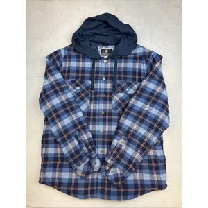 Legendary Outfitters Shacket Mens Medium Blue Cotton Flannel Hoodie Shirt Jacket